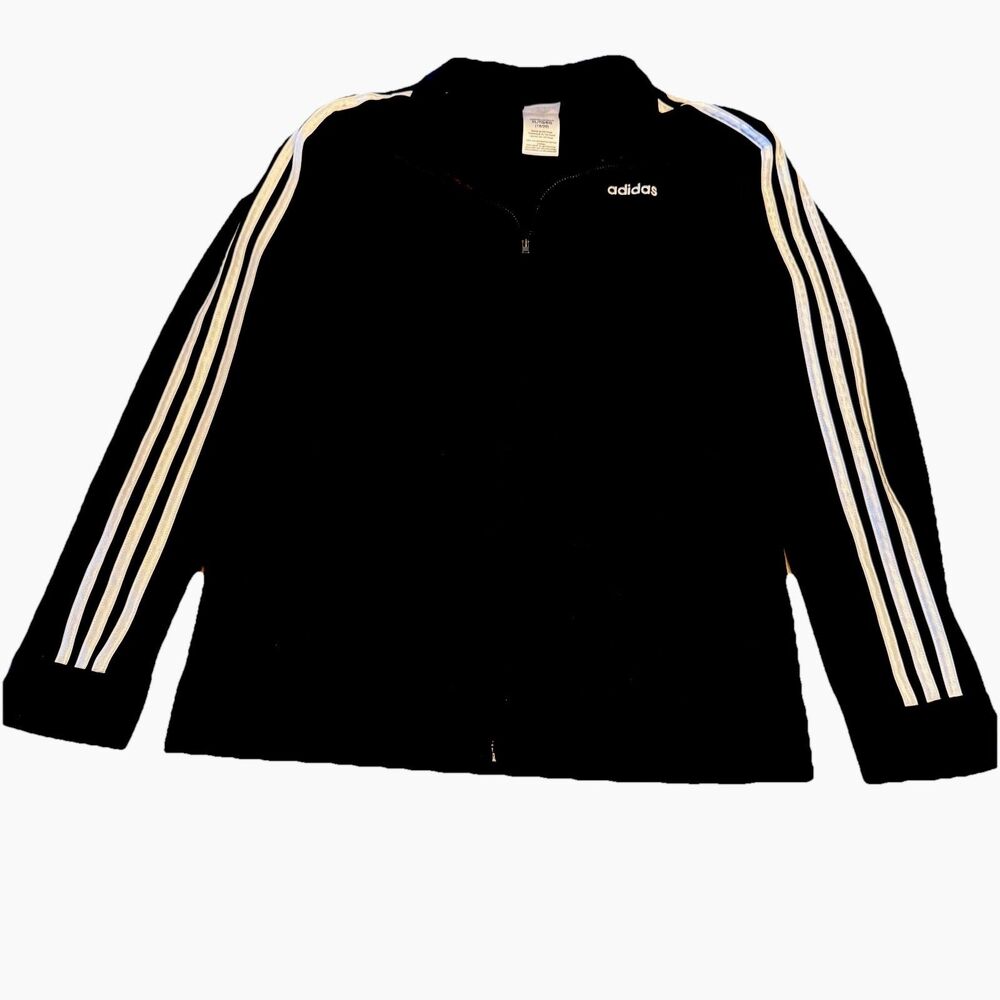 Adidas Youth XL Black Track Jacket Full Zip 3 Stripes Athletic‎ Running Warmup